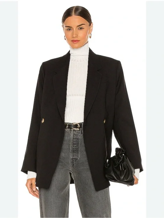 Anine Bing Black structured Double-Breasted Blazer - Picture 1 of 9